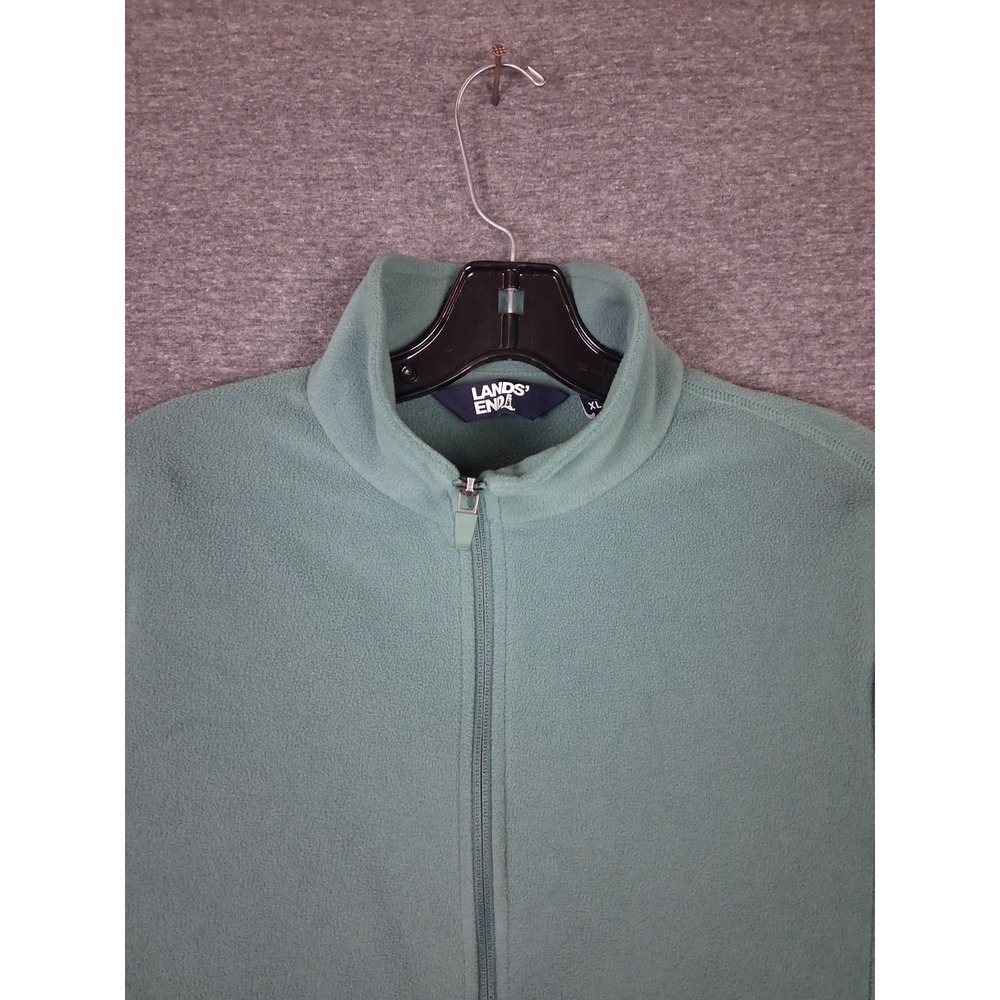 Lands End Womens Jacket XL Petite Green Fleece Full Zip Pockets Casual